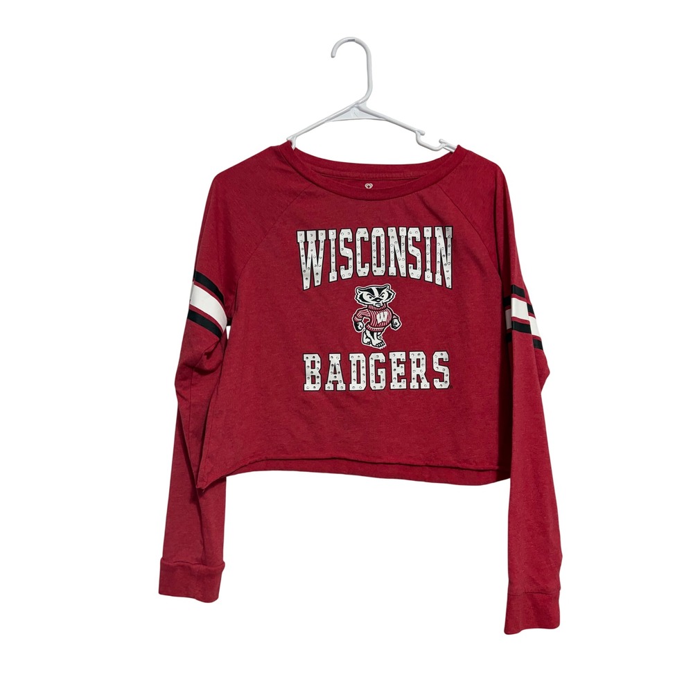 Colosseum Wisconsin Badgers Cropped Long Sleeve T-Shirt Rhinestone Red Medium